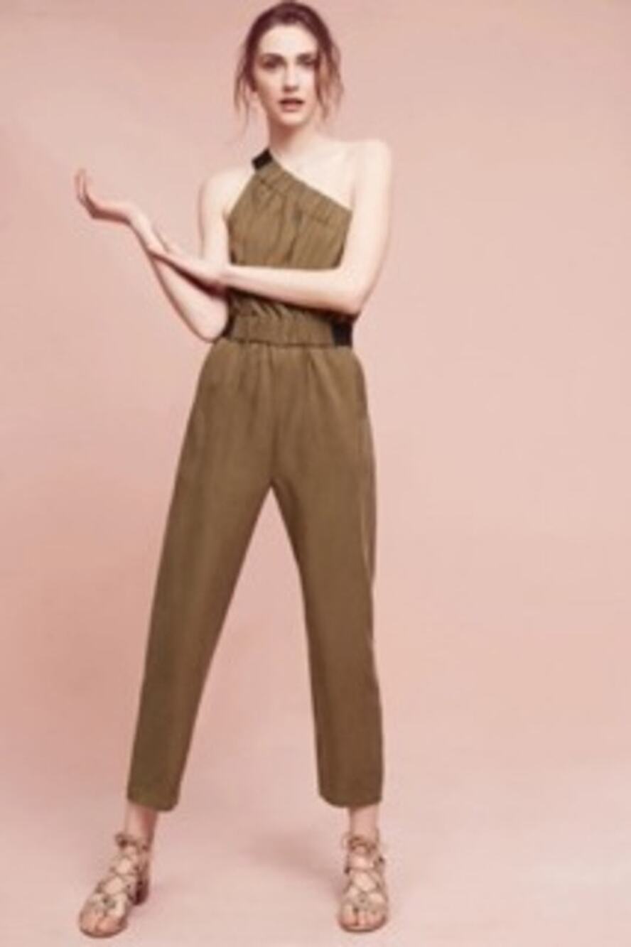 Anthropologie Maeve Verano One Shoulder Jumpsuit Green Size 8